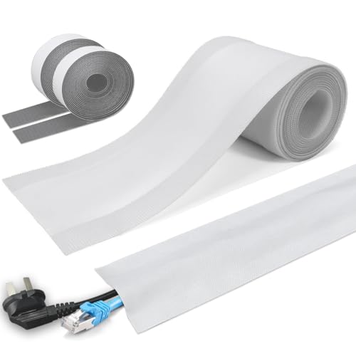 Floor Cable Covers - Oxford Fabric Cord Protector with Adhesive Hook & Loop,Waterproof Wire Storage Sleeve for Any Floor Surface,Durable Cable Management to Prevent Tripping Hazards (White, 20ft) - color: White, size: 20ft