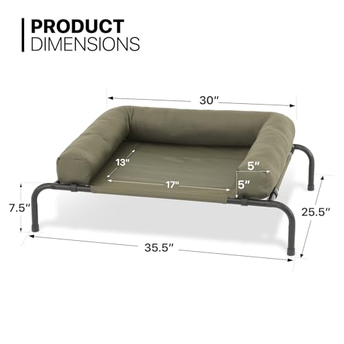 MoNiBloom Outdoor Elevated Dog Bed w/Removable Bolster, Portable Raised Outdoor Dog Bed with Stable Anti-Slip Feet & Breathable Mesh, 35.5 Inches Length, Dark Green - color: Dark Green, size: 35.5"L
