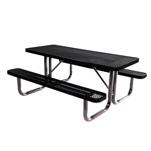 COATEDOUTDOORFURNITURE Heavy-Duty Portable Outdoor Picnic Table, Thermoplastic Coated Expanded Metal Commercial-Grade Patio Furniture Made in America (6ft Rectangular, Black) - color: Black, size: 6 Ft, Rectangle, Expanded Steel