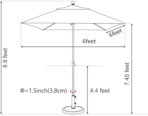 EliteShade USA 10-Year-Non-Fading 6x6Ft Square Market Patio Umbrella, UPF 50+ UV Protection Performance Sun Umbrella, Heavy Duty Commercial Grade Outdoor Table Umbrella with Crank, Windproof Vented Top for Garden, Pool, Deck and Outdoor Playsets, Chestnut