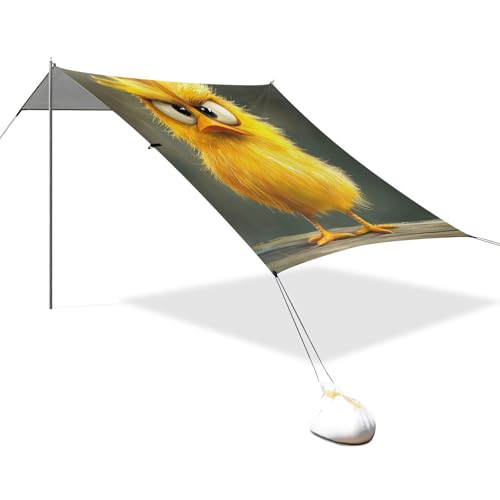 Cartoon Funny Pet Chicken Inquisitive Foldable Beach Tent UPF50+ Easy Setup Sun Shade with Sand Shovel, Sandbags for Family Trips, Picnics & Camping