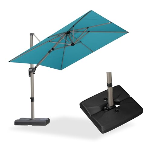 PURPLE LEAF Patio Umbrella with Base Included, 8ft Outdoor Aluminum Cantilever Umbrella with 360° Rotation, Champagne Offset Umbrella for Outdoor Garden Pool, Turquoise Blue - color: Turquoise Blue, size: 8' x 8'