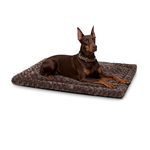 Washable Dog Bed Mat Soft Dog Crate Pad Fluffy Pet Kennel Beds Sleeping Mattress with Non-Slip Bottom for Large Jumbo Medium Small Dogs, 47 x 29 Inch, Brown - color: Brown, size: 47.00" x 29.00" x 1.50"