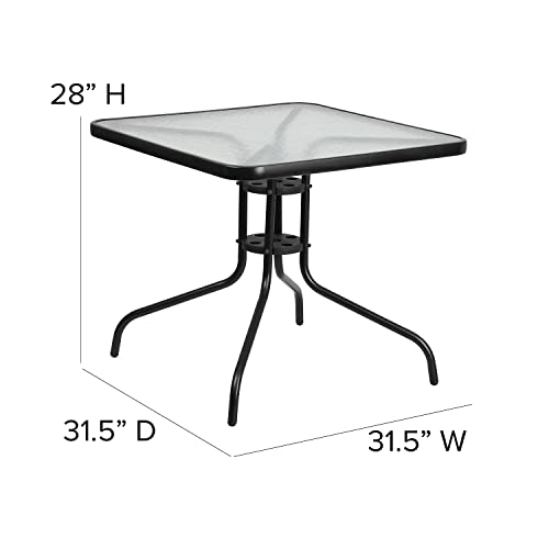 Flash Furniture Barker 31.5" Square Indoor/Outdoor Tempered Glass Metal Frame Side Table - color: Clear/Black, size: 31.5" Square