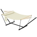 Double Hammock with Stand - Heavy Duty Portable 2 Person Design with Adjustable Steel Stand, Max 450LBS, Ideal for Outdoor Patio, Garden, Beach & Backyard - color: L-beige