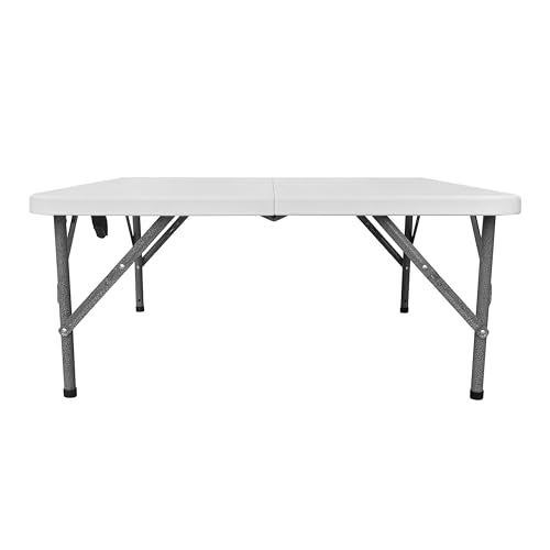 34” Square Folding Table, Small Folding Table with Easy-Carry Handle, White