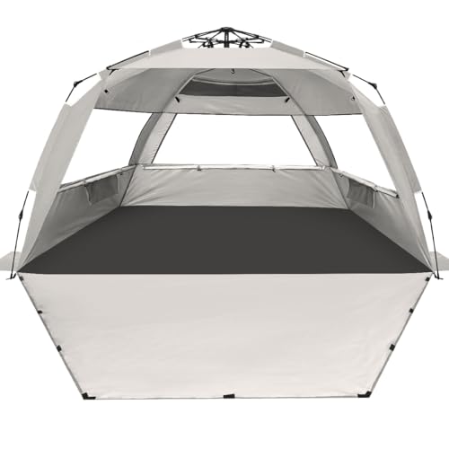 WhiteFang Deluxe Pop Up Beach Tent Sun Shade Shelter for 3-4/5-6 Person, UV Protection, Extendable Floor with 3 Ventilating Windows Plus Carrying Bag, Stakes, and Guy Lines - color: Baby's Breath, size: X-Large