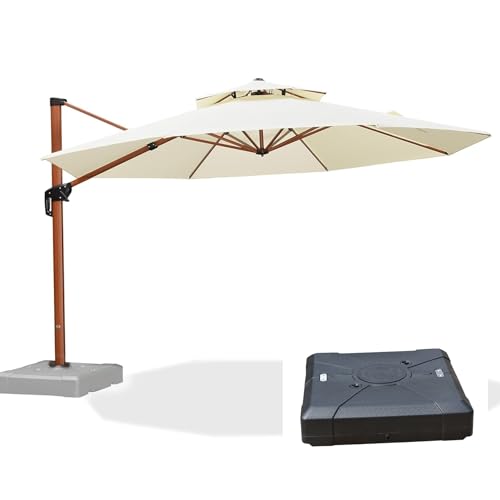 PURPLE LEAF Cantilever Umbrella with Base Outdoor Round Umbrellas Large Cantilever Umbrella Windproof Offset Heavy Duty Sun Umbrellas for Garden Deck Pool Patio, 13ft Cream - color: Cream, size: 13 Feet, style: Base Included