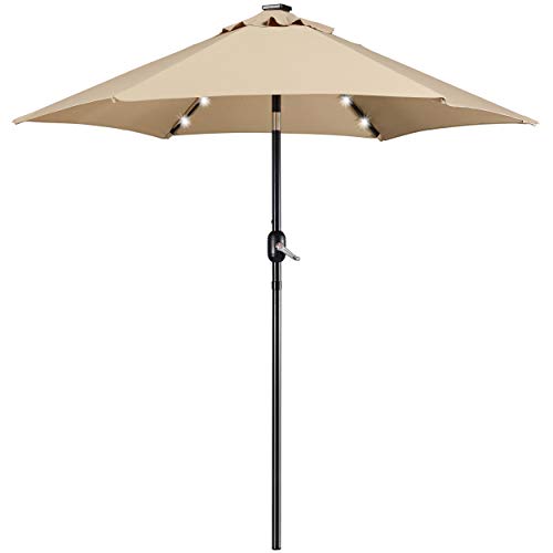 Yaheetech 7.5FT Solar Patio Umbrella-18 LED Lighted Market Table Outdoor Umbrella w/UV Protection Push Button Tilt & Crank Lift System for Garden/Lawn/Deck/Backyard/Pool,Tan - color: Tan, size: 7.5ft