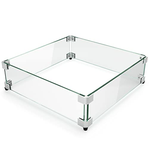 GASPRO 17.5" x 17.5" x 6" Fire Pit Wind Guard Square, Tempered Glass Firepit Table Shield, Thick and Sturdy, with Hard Aluminum Corner Bracket & Rubber Feet, Easy to Assemble - size: 17.5" x 17.5" x 6"