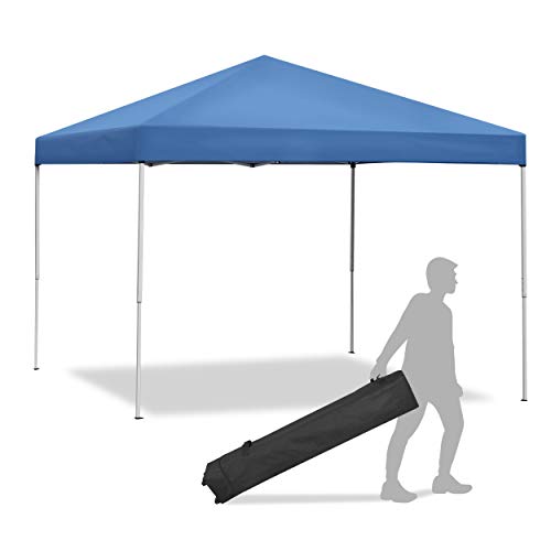 JupiterForce 10 x 10 Pop Up Height Adjustable Canopy Tent Sun Protection Waterproof Instant Shelter Portable Folding Canopy with Ropes Stakes Roller Carry Bag, Blue - color: Blue