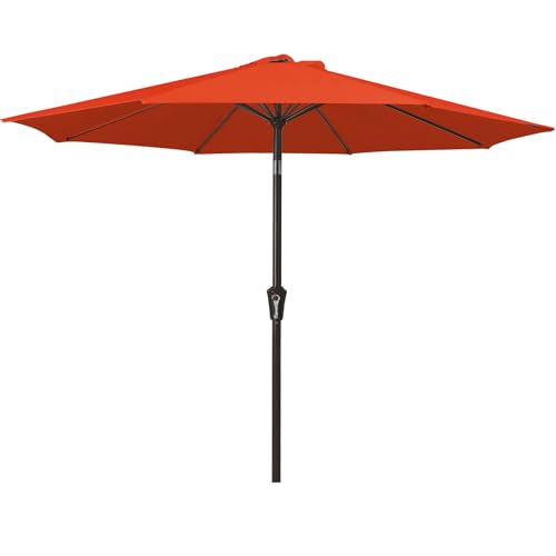 MEWAY 9ft Patio Umbrella Outdoor Table Umbrellas with Push Tilt and Crank, Market Umbrella 8 Sturdy Ribs for Deck, Garden, Pool and Backyard, Red Orange - color: Red Orange, size: 9ft