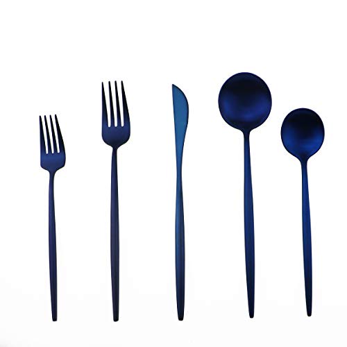 20-Piece 18/10 Stainless Steel Flatware Silverware, Luxury Dinnerware Set Travel Cutlery Tableware Include Knife Fork Spoon Service for 4,Healthy & Eco-Friendly Dishwasher Safe (Blue Matte) - color: Blue, size: Service for 4