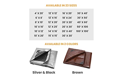 WHITEDUCK Super Heavy Duty Poly Tarp Cover 16 Mil & 10 Mil with Grommets and Reinforced Edges (Brown, White & Silver Black) (Brown- 16 Mil, 4' x 20') - color: Brown- 16 Mil, size: 4' x 20'