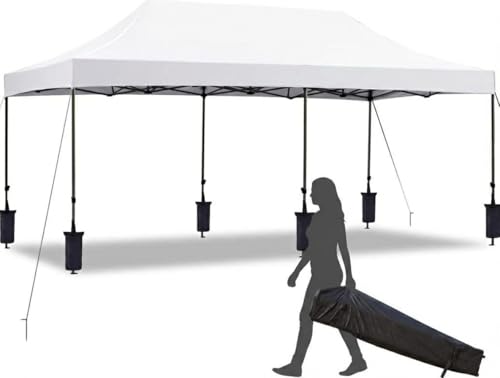 CABIHOME 10X20FT Instant Pop Up Canopy Tent, Beach Tent with One Push Setup, Heavy Duty Canopy Set, Waterproof & UV Protected, Outdoor Canopy for Commercial Events, Camping, Backyard Parties, White