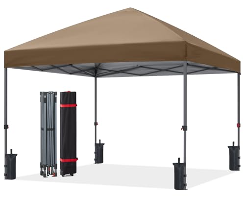 ABCCANOPY 8x8 Pop Up Canopy Tent, Easy Setup Instant Shelter with Wheeled Bag, Heavy Duty Outdoor Canopy for Beach, Market, Backyard, UV Protection, Outdoor Weather Protection (Khaki, 8x8) - color: Khaki, size: 8x8