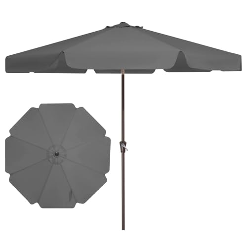 JEAREY 9 FT Patio Umbrella Outdoor, Table Umbrellas Market Umbrella w/Push Button Tilt/Crank, 8 Sturdy Ribs(Gray) - color: Gray