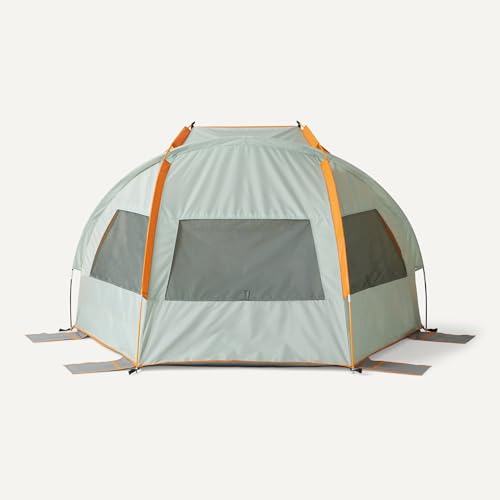Amazon Basics Camping Sun Shelters with UPF50+ Protection, Mesh Windows for Ventilation, Simple Tool-Free Setup, 7 x 4 x 4 feet (LxWxH), Gray and Orange