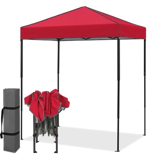 EAGLE PEAK 6x4 Instant Pop Up Canopy Tent, Straight Leg Sun Shelter, Portable Canopy with Carry Bag for Camping, Beach & Sports, Red - color: Red, size: No Wall