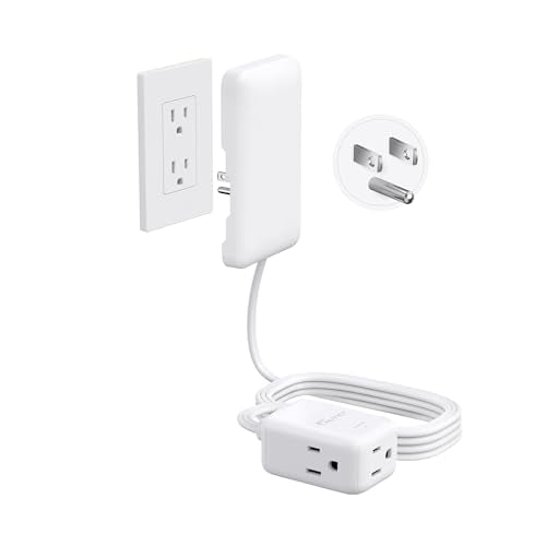 NUTICT Outlet Cover Extension Cord 8ft, 3 Outlets Indoor Extension Cord Flat Wall Plug, 900J Surge Protector, 13A/1625W, ETL Listed, Flat Power Strip Hidden Behind TV Bed Dresser Bookshelf, White - color: White, size: 8ft(3 Prong Plug), style: for Standar