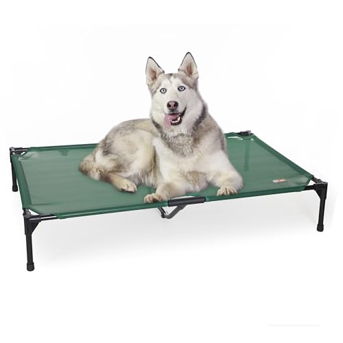K&H Outdoor Elevated Dog Bed - Cooling Raised Dog Bed for Large & Extra-Large Pets, Breathable Mesh Hammock Design, Indoor/Outdoor Washable Cover, Portable Metal Frame, Green, XL 50x32in - color: Green Mesh, size: X-Large 50"L x 32"W