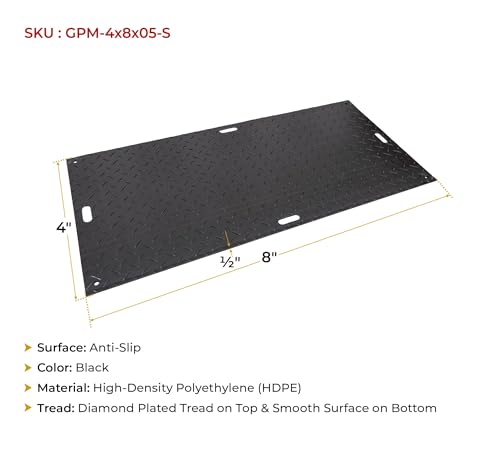 Mytee Products Ground Protection Mats - Black 4′ x 8′, Heavy Equipments Mats, Temporary Roadway Matting, Diamond Plate Tread and Smooth Surface - color: Black (Smooth), size: 1 - Pack