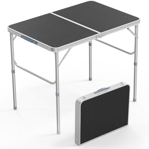 VINGLI 3FT Small Camping Table Adjustable Height Aluminum Folding Table for Picnic Party BBQ, Plastic RV Suitcase Table Portable Lightweight Fold Up Utility Outdoor Tables with Carrying Handle … - color: Black, size: 3ft