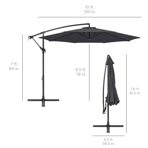Best Choice Products 10ft Offset Hanging Market Patio Umbrella w/Easy Tilt Adjustment, Polyester Shade, 8 Ribs for Backyard, Poolside, Lawn and Garden - Gray - color: Gray, size: Offset
