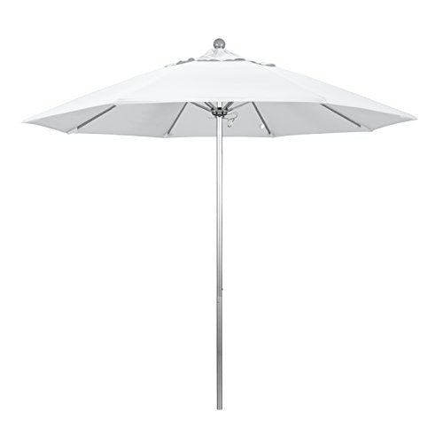 California Umbrella 9' Round Aluminum/Fiberglass Umbrella, Push Open, Silver Pole, Olefin White Fabric - color: White