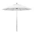 California Umbrella 9' Round Aluminum/Fiberglass Umbrella, Push Open, Silver Pole, Olefin White Fabric - color: White