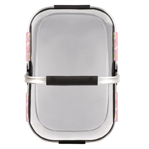 Heart and Daisy Picnic Basket Large Collapsible Market Baskets Portable Reuasble Shopping Bags with Handles for Camping Beach Travel - color: Silver