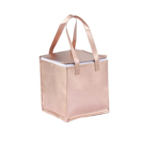 10.2×10.2×12.6" Reusable Insulated Zipper Aluminum Foil Tote Bag Suit for Picnic Cake FruitDrink Refrigeration Also for Delivery of Takeaway Thermal Pizza Insulated Delivery (Laser Rose Gold) - color: Laser ROSE GOLD, size: 10.2×10.2×12.6"