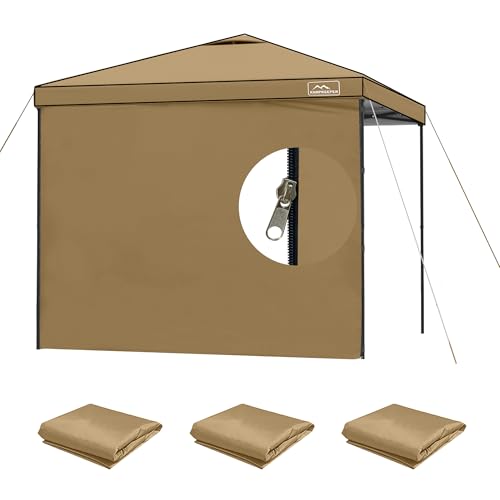 KAMPKEEPER 10X10 Canopy Tent Sidewalls with Zipper for Canopy Frame, 3Pcs Sunwalls Only, UPF50+ Waterproof Side Walls(Khaki) - color: Khaki