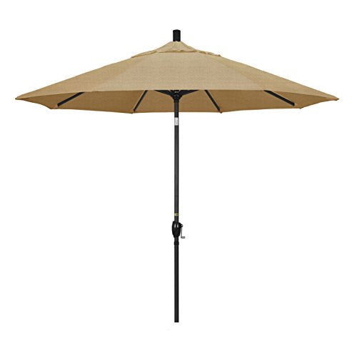 California Umbrella 9' Round Aluminum Market Umbrella, Crank Lift, Push Button Tilt, Black Pole, Sunbrella Linen Sesame - color: Linen Sesame