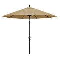 California Umbrella 9' Round Aluminum Market Umbrella, Crank Lift, Push Button Tilt, Black Pole, Sunbrella Linen Sesame - color: Linen Sesame