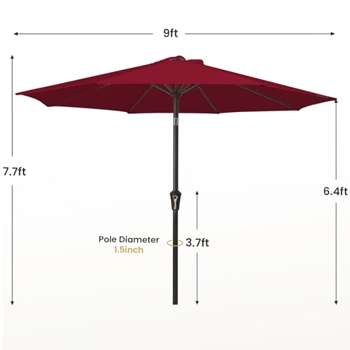MEWAY 9ft Patio Umbrella Outdoor Table Umbrellas with Push Tilt and Crank, Market Umbrella 8 Sturdy Ribs for Deck, Garden, Pool and Backyard, Cherry Red - color: Cherry Red, size: 9ft