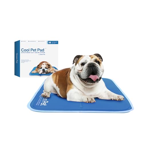 The Green Pet Shop Cool Pet Pad - Medium, Blue - Self-Cooling, Pressure Activated Mat for Dogs & Cats from 21-45 lbs - Non-Toxic Gel, No Water Needed - color: Blue, size: Medium