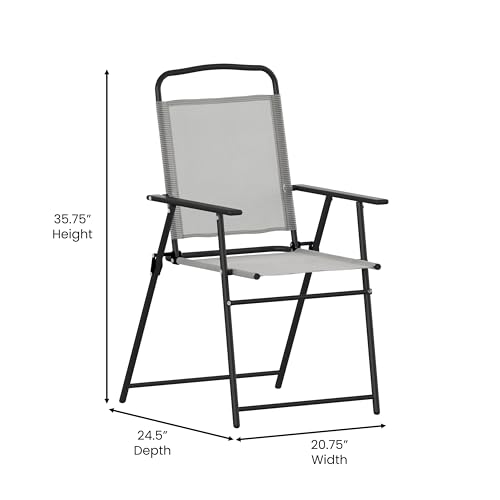 Flash Furniture Mystic Folding Patio Sling Chairs, Outdoor Textilene Lawn Chairs with Armrests, Set of 2, Gray - color: Grey
