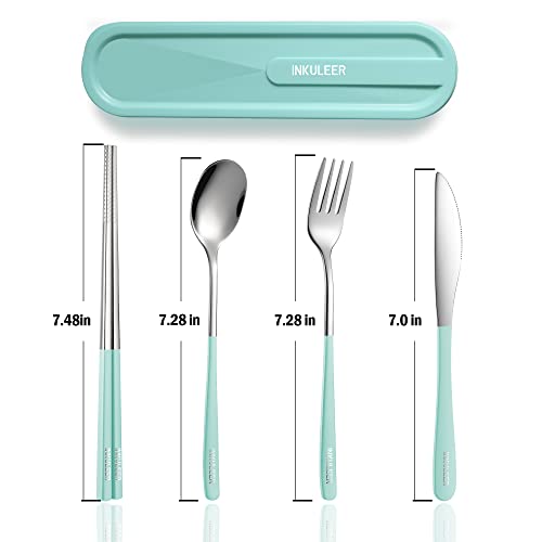Travel cutlery set, 18/8 stainless steel cutlery, Reusable utensils set with case, Portable Silverware Lunch Box for Camping and Office (Bule/knife set) - color: Blue