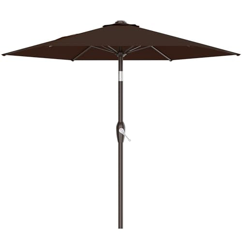 AreShark 7.5FT Patio Umbrella Table Market Umbrella with 6 Sturdy Ribs, Button Tilt/Crank, Heavy-Duty Outdoor Umbrellas for Pool, Deck, Garden and Backyard, Brown - color: Brown, size: 7.5FT