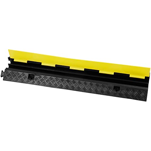 VEVOR 3 PCs 2 Channel Rubber Cable Protector Ramp, 12000 lbs/axle Capacity Heavy Duty Hose Wire Cover Ramp Driveway, Traffic Speed Bump w/Flip-Open Top Cover & 50 ft Warning Tape, for Indoor&Outdoor - style: 2 Channel-3PCs