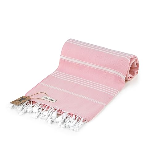 100% Organic Turkish Cotton Beach and Bath Towel, Peshtemal Towel Blanket, Quick Dry Sand Free, Oversized Light Compact, Diamond Weave, Prewashed, 71 x 39 Inches (Light Pink) - color: Light Pink