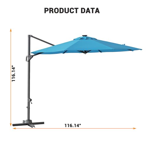 TrailBlaze 10ft Cantilever Patio Umbrella – 360° Rotating Offset Sun Shade with Adjustable Tilt, Waterproof Windproof 600D Oxford Canopy, Heavy-Duty Rustproof Aluminum Frame, Cross Base – Ideal for Garden, Patio, Poolside - color: Turquoise Blue