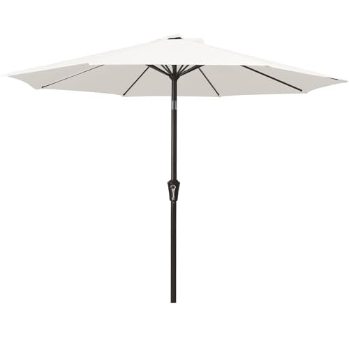 MEWAY 9ft Patio Umbrella Outdoor Table Umbrellas with Push Button Tilt and Crank, Market Umbrella 8 Sturdy Ribs for Deck, Garden, Pool and Backyard, Creamy-white - color: Creamy-white, size: 9ft