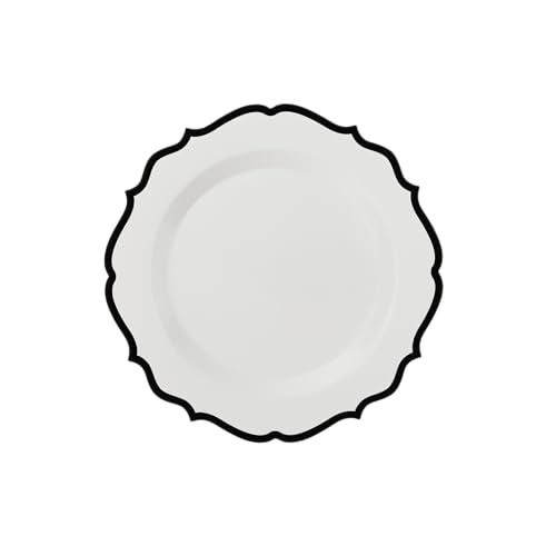 PLASTICPRO 32 Pack Elegant Disposable Plastic Plates Combo Set Includes 16 Dinner Plates and 16 Salad Plate Heavy Duty Fancy Party Plates White & Black Contemporary Design - color: White & Black Contemporary