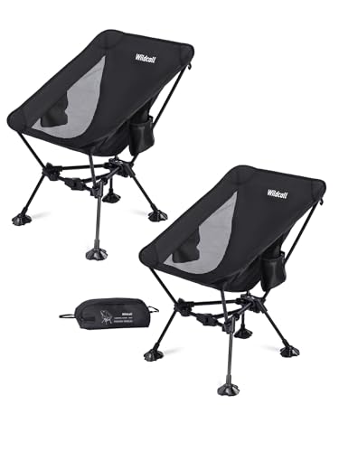 WildCall Lightweight Folding Camping Chair Compact Beach Chair with Anti-Sinking Large Feet - color: 2 X Black