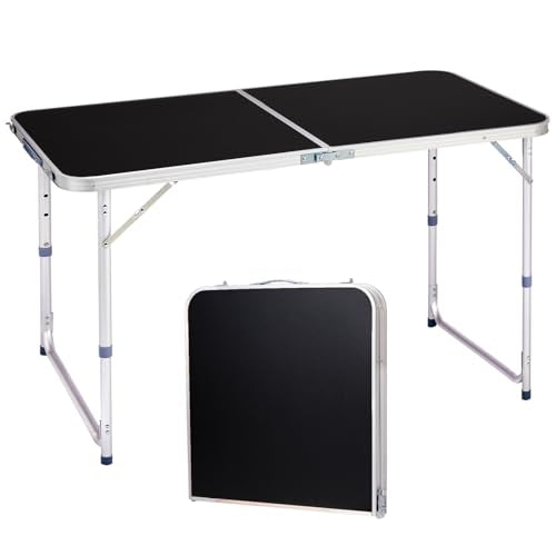 4.0 Ft Folding Portable Camping Table with Three Adjustable Heights, RV Tables for Inside a Camper, Outdoor, BBQ, Dining, Picnic, Cooking, Beach, Garden, Black - color: Black, size: 4 FT