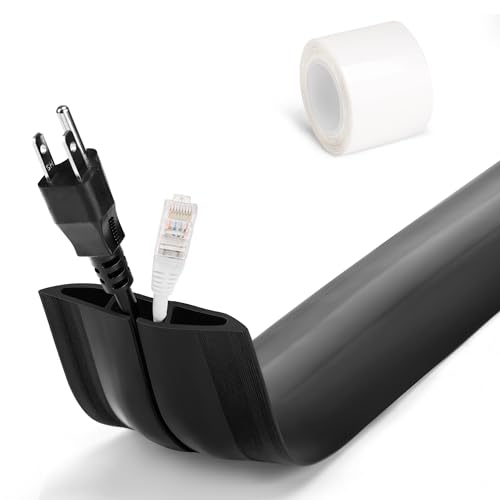 Black Cord Protector Floor, 6FT Floor Cable Covers for Cords, Power Cord Floor Cover, Floor Cable Management, Cord Covers for Wires on Floor, Outdoor Extension Cord Cover, 0.6" (W) x 0.31" (H)
