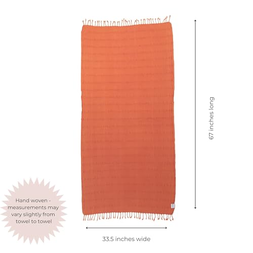 InfuseZen Stonewashed Turkish Bath & Beach Towel –100% Organic Turkish Cotton - Soft, Lightweight, Absorbent - Quick Dry, Sand Free - Swim, Pool, Shower, Travel - Peshtemal, Hammam Spa Towel - Orange - color: Orange