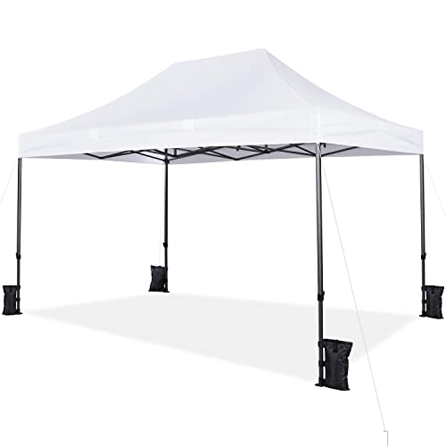 Yaheetech Heavy Duty Pop Up Canopy Tent, 10x15 Commercial Instant Shelter Tent, Outdoor Adjustable Canopy with Wheeled Bag, 4 Sandbags & 8 Stakes, White - color: White, size: 10x15